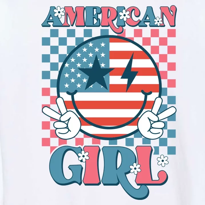 American Girl Retro Groovy 4th Of July Smile Peace Garment-Dyed Sweatshirt