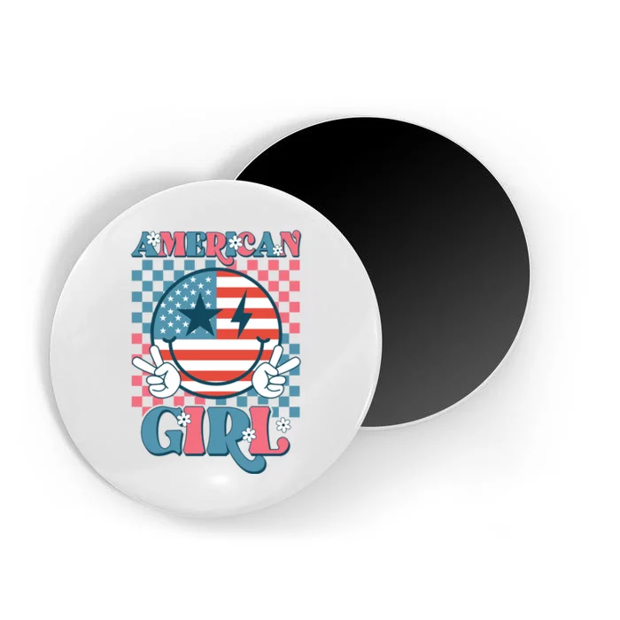 American Girl Retro Groovy 4th Of July Smile Peace Magnet