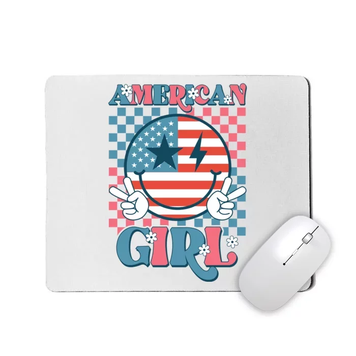 American Girl Retro Groovy 4th Of July Smile Peace Mousepad