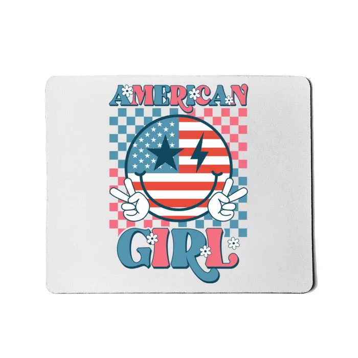 American Girl Retro Groovy 4th Of July Smile Peace Mousepad