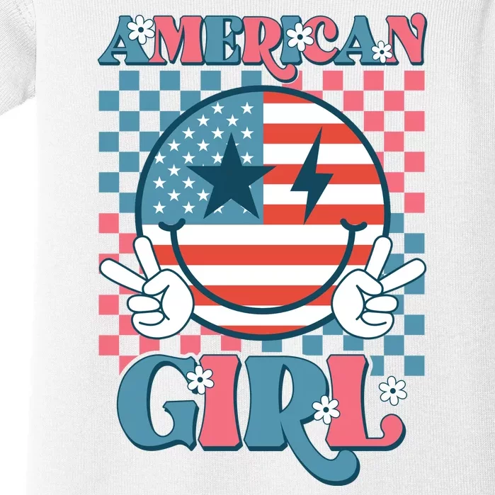 American Girl Retro Groovy 4th Of July Smile Peace Baby Bodysuit