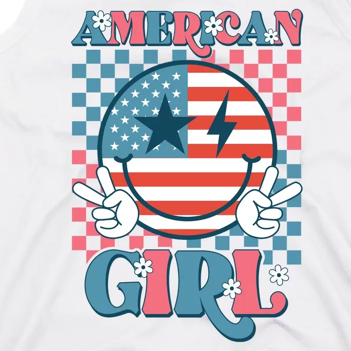 American Girl Retro Groovy 4th Of July Smile Peace Tank Top