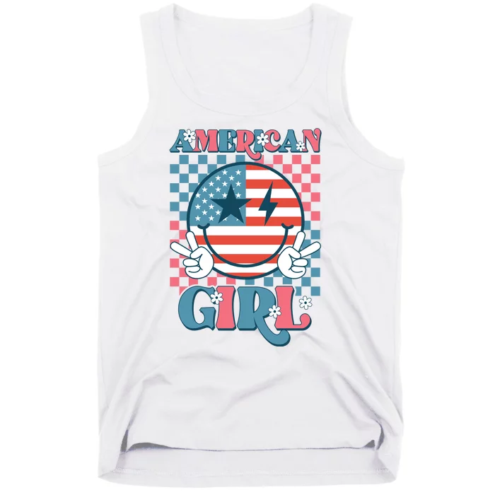 American Girl Retro Groovy 4th Of July Smile Peace Tank Top