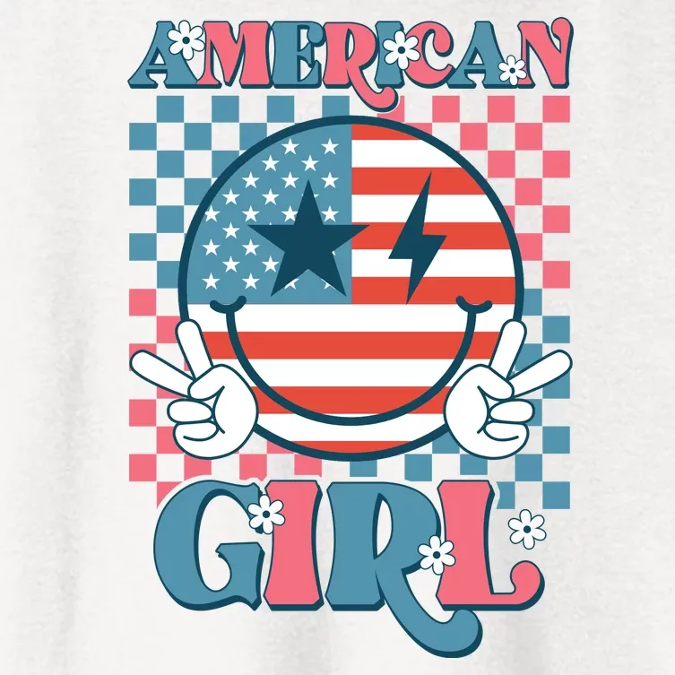 American Girl Retro Groovy 4th Of July Smile Peace Women's Crop Top Tee