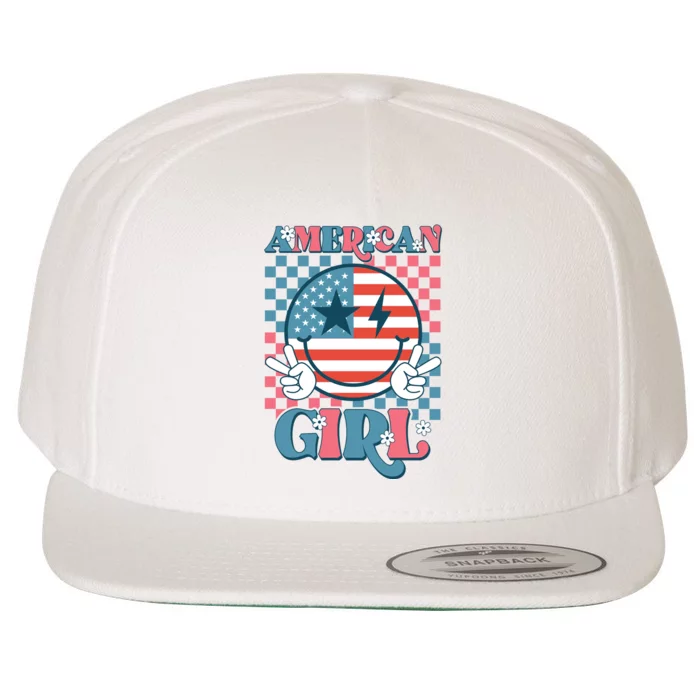 American Girl Retro Groovy 4th Of July Smile Peace Wool Snapback Cap