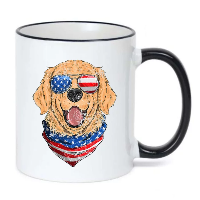 American Golden Retriever USA Flag 4th Of July Dad Mom Kids Black Color Changing Mug