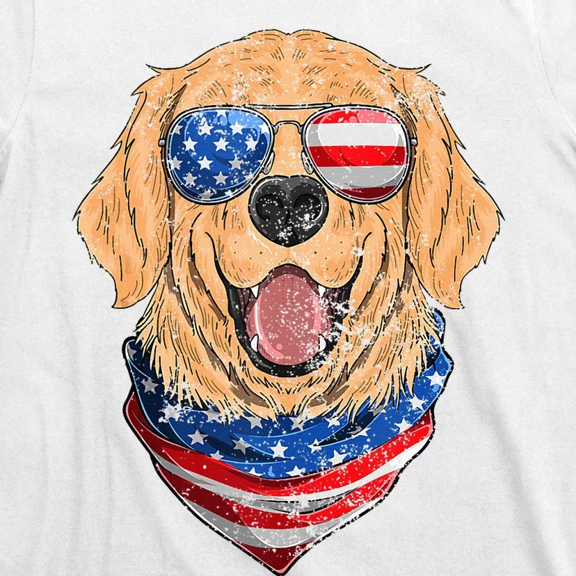 American Golden Retriever USA Flag 4th Of July Dad Mom Kids T-Shirt