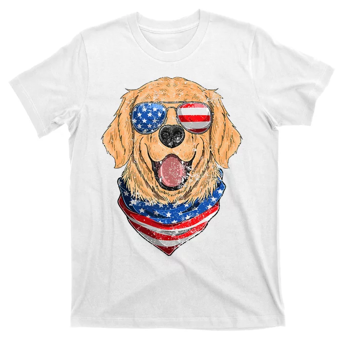 American Golden Retriever USA Flag 4th Of July Dad Mom Kids T-Shirt