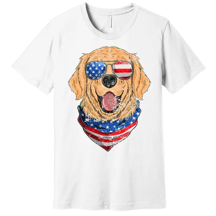 American Golden Retriever USA Flag 4th Of July Dad Mom Kids Premium T-Shirt