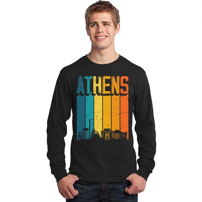 Athens Greece Retro Vintage Sunset Skyline Athens Tall Long Sleeve T-Shirt