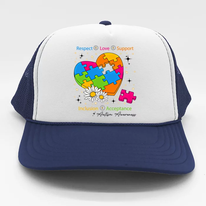 Autism Gift Respect Love Support Autism Awareness Gift Trucker Hat