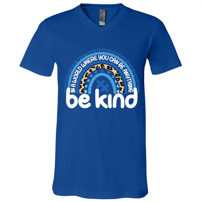 Autism Gift Rainbow Be Kind Autism Awareness Great Gift V-Neck T-Shirt