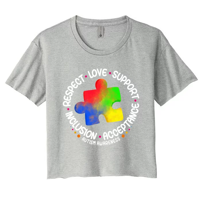 Autism Gift Respect Love Support Autism Awareness Great Gift Women's Crop Top Tee