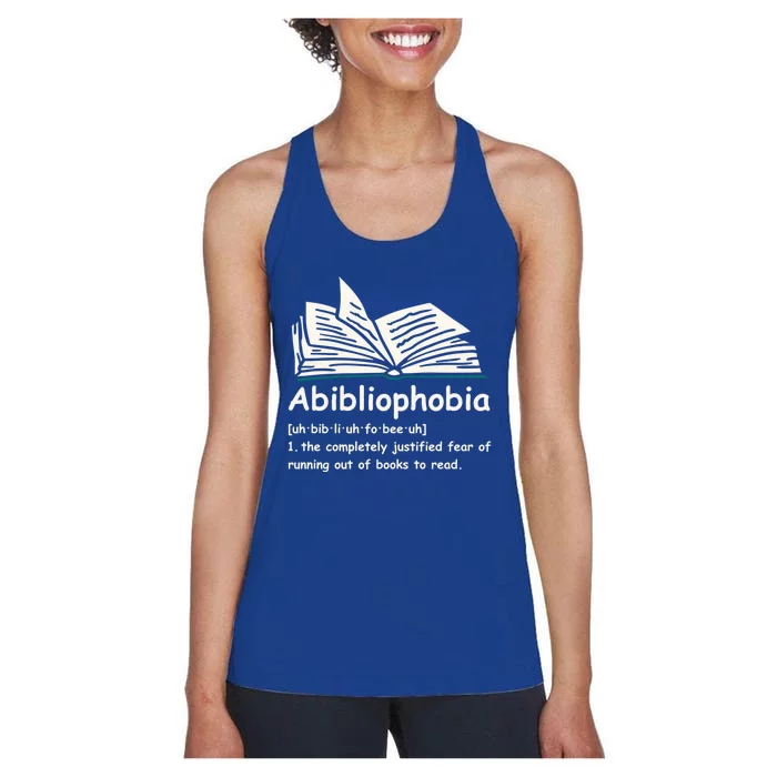 Abibliophobia Gift Reading Bookworm Reader Gift Women's Racerback Tank