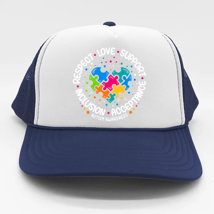 Autism Gift Respect Love Support Autism Awareness Gift Trucker Hat