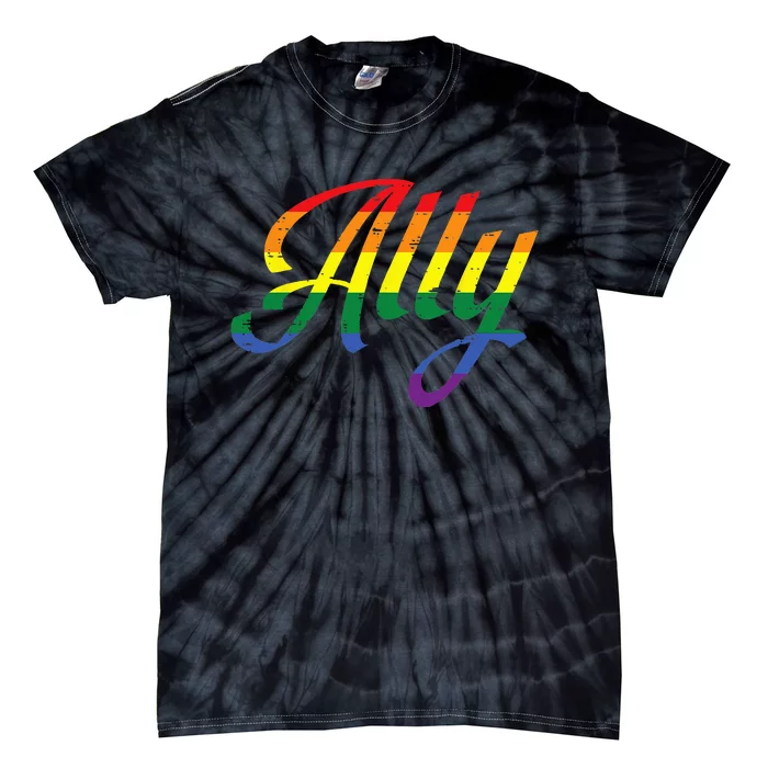 Allly Gay Rainbow Color Pride Flag LGBTQ Support Tie-Dye T-Shirt