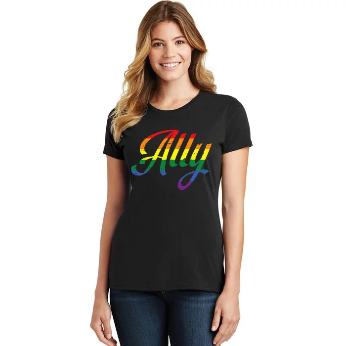 Allly Gay Rainbow Color Pride Flag LGBTQ Support Women's T-Shirt