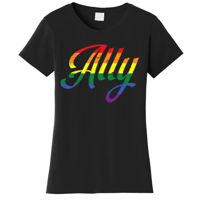 Allly Gay Rainbow Color Pride Flag LGBTQ Support Women's T-Shirt