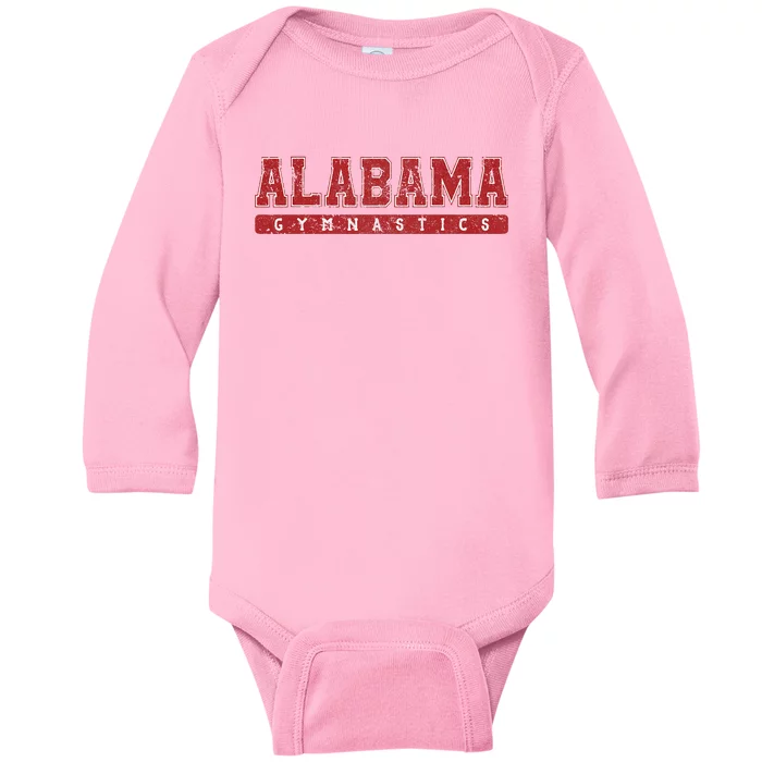 Alabama Gymnastics Red Vintage Text Baby Long Sleeve Bodysuit