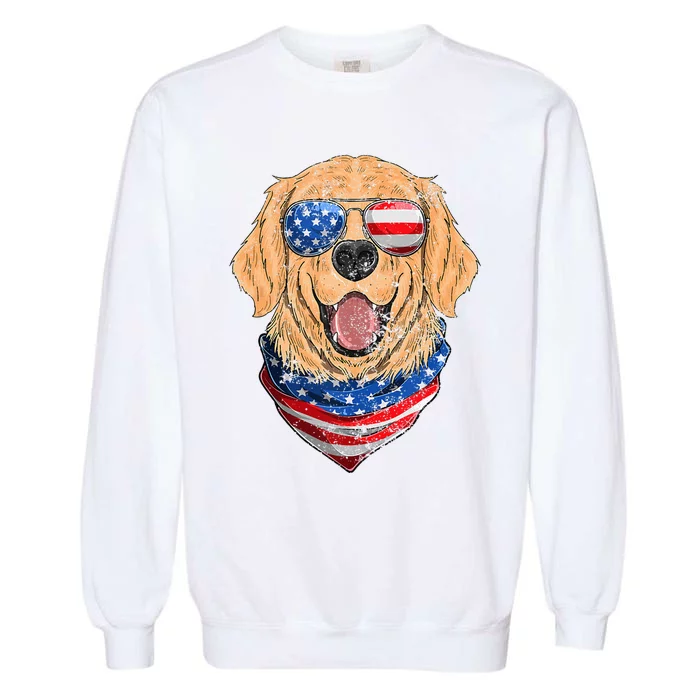 American Golden Retriever USA Flag 4th Of July Dad Mom Kids Garment-Dyed Sweatshirt