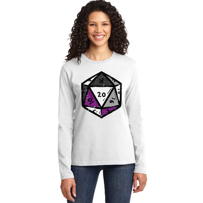 Asexual Gamer Rpg Dice Ace Pride Flag Lgbtq Ladies Long Sleeve Shirt