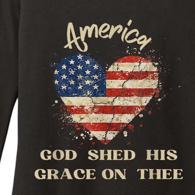 America God Shed His Grace on Thee Tee 4th of July Womens CVC Long Sleeve Shirt