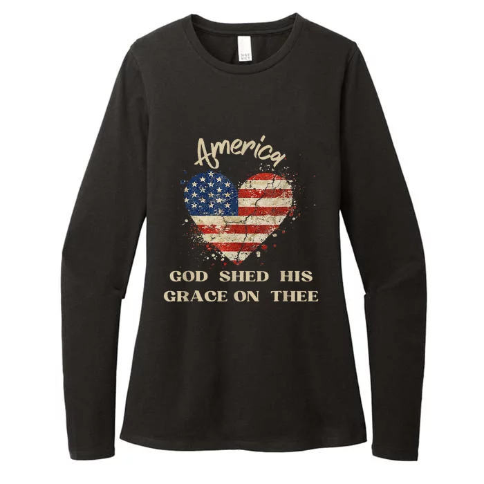 America God Shed His Grace on Thee Tee 4th of July Womens CVC Long Sleeve Shirt