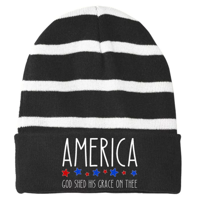 America God Shed His Grace on Thee Tee 4th of July Striped Beanie with Solid Band