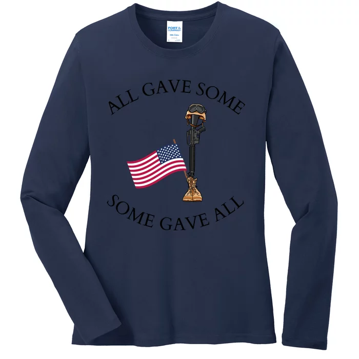 All Gave Some Gave All Memorial Labor Day Patriot American Flag Ladies Long Sleeve Shirt