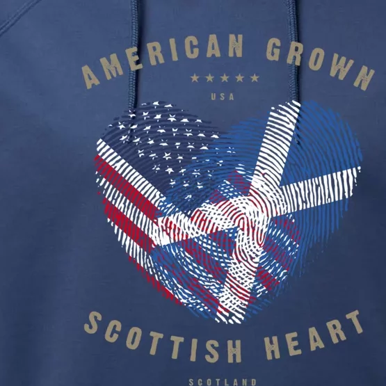 American Grown Scottish Heart Love Scotland Flag Gift Performance Fleece Hoodie