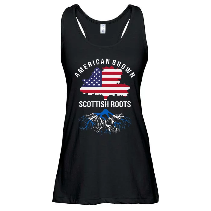 American Grown Scottish Roots Scotland Us Flag Heritage Tree Ladies Essential Flowy Tank