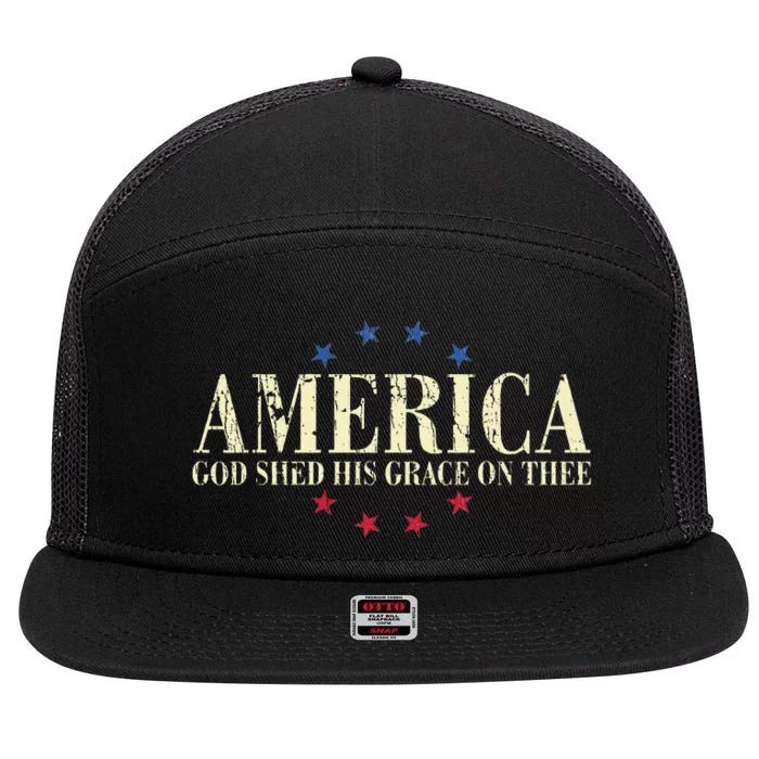 America God Shed His Grace On Thee 4th Of July 7 Panel Mesh Trucker Snapback Hat