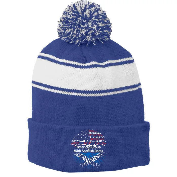 American Grown Scottish Roots Heritage Pride Gift Stripe Pom Pom Beanie