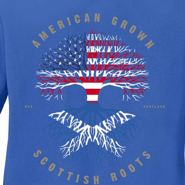 American Grown Scottish Roots Scotland Flag Gift Ladies Long Sleeve Shirt