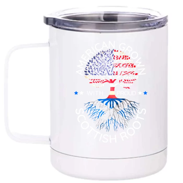 American Grown Scottish Roots Scotland Usa Heritage Tree Gift Front & Back 12oz Stainless Steel Tumbler Cup