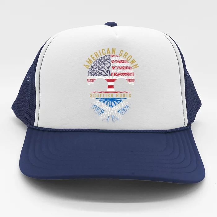 American Grown Scottish Roots Tree Flag Family Heritage Gift Trucker Hat