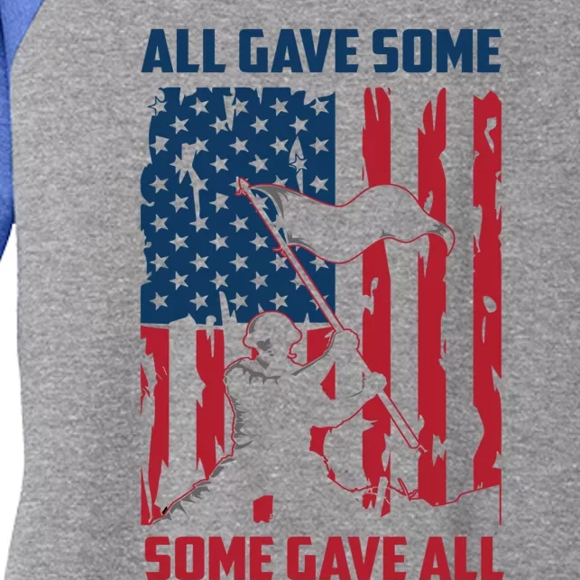 All Gave Some Some Gave All 4th Of July American Flag Hat Meaningful Gift Women's Tri-Blend 3/4-Sleeve Raglan Shirt