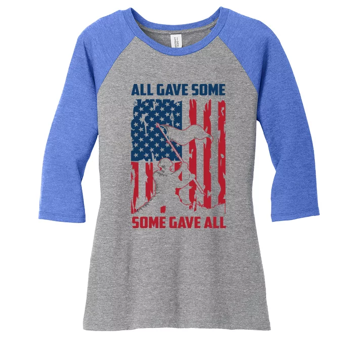 All Gave Some Some Gave All 4th Of July American Flag Hat Meaningful Gift Women's Tri-Blend 3/4-Sleeve Raglan Shirt