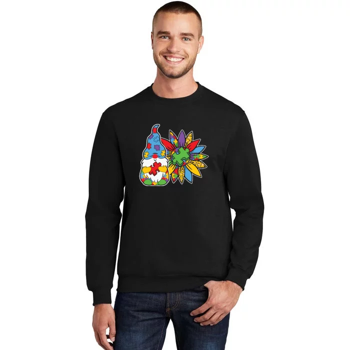 Autism Gnome Sunflower Autism Awareness Day Gift Tall Sweatshirt