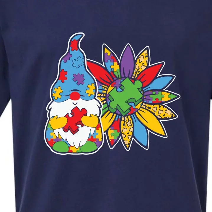 Autism Gnome Sunflower Autism Awareness Day Gift Sueded Cloud Jersey T-Shirt