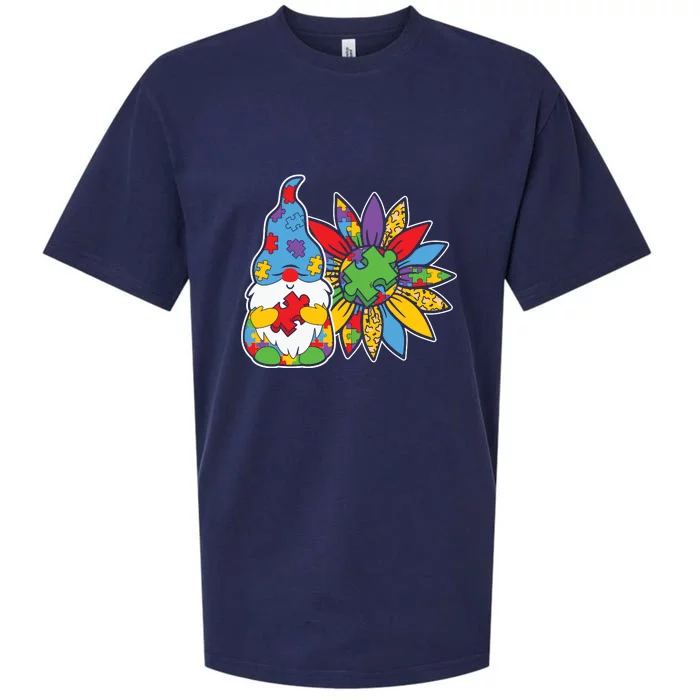 Autism Gnome Sunflower Autism Awareness Day Gift Sueded Cloud Jersey T-Shirt