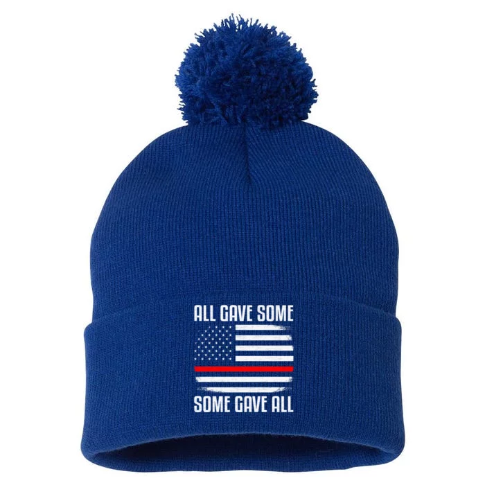 All Gave Some Some Gave All Firefighter Thin Red Line Cute Gift Pom Pom 12in Knit Beanie