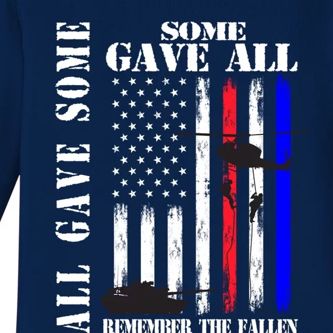 All Gave Some Some Gave All Flag Veteran Memorial Day Family Gift Baby Long Sleeve Bodysuit