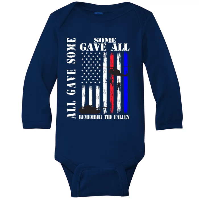 All Gave Some Some Gave All Flag Veteran Memorial Day Family Gift Baby Long Sleeve Bodysuit