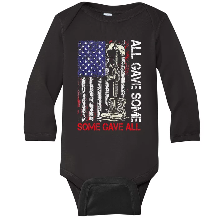 All Gave Some Some Gave All Flag Veteran Memorials Day Men Baby Long Sleeve Bodysuit