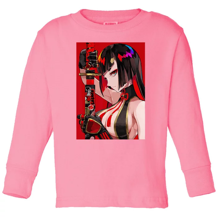 Anime Girl Samurai Waifu Japanese Aesthetic Otaku Weeb Toddler Long Sleeve Shirt