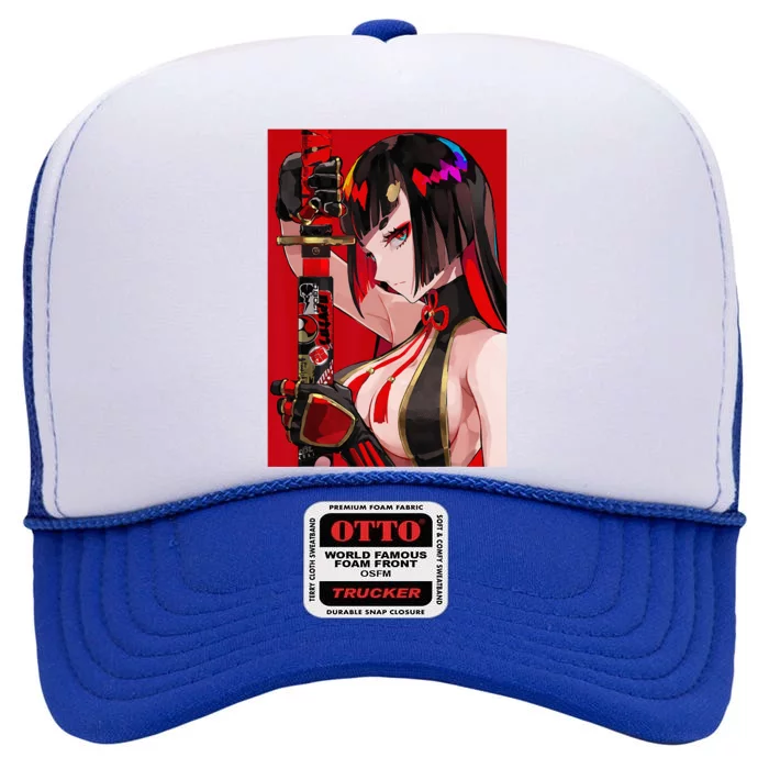 Anime Girl Samurai Waifu Japanese Aesthetic Otaku Weeb High Crown Mesh Trucker Hat