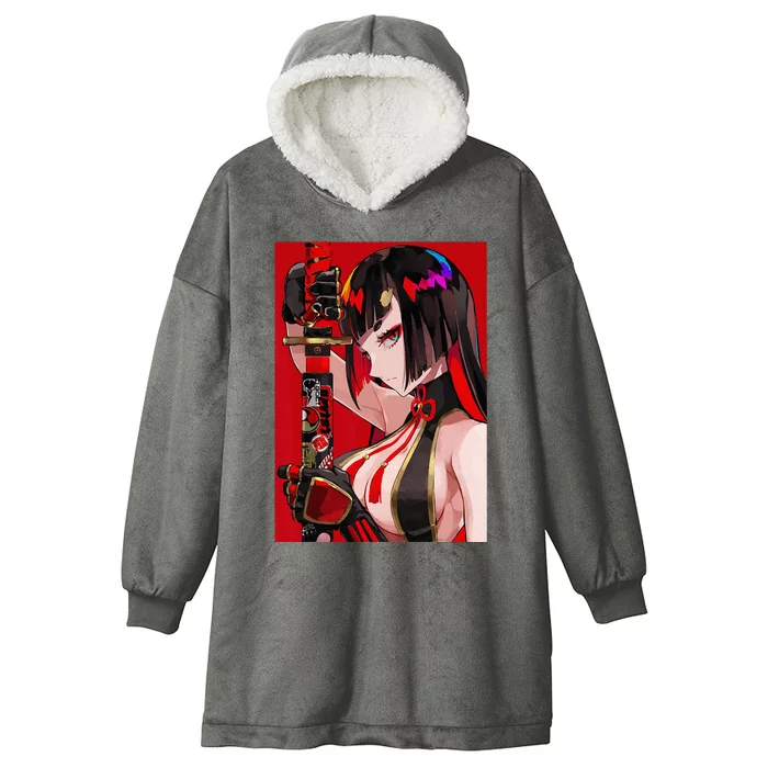 Anime Girl Samurai Waifu Japanese Aesthetic Otaku Weeb Hooded Wearable Blanket