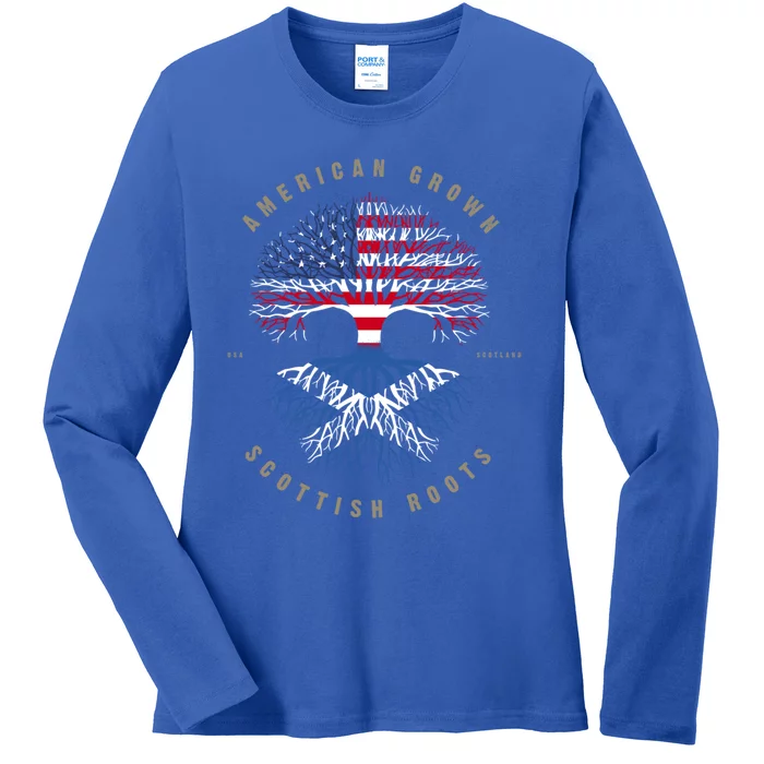 American Grown Scottish Roots Scotland Flag Gift Ladies Long Sleeve Shirt