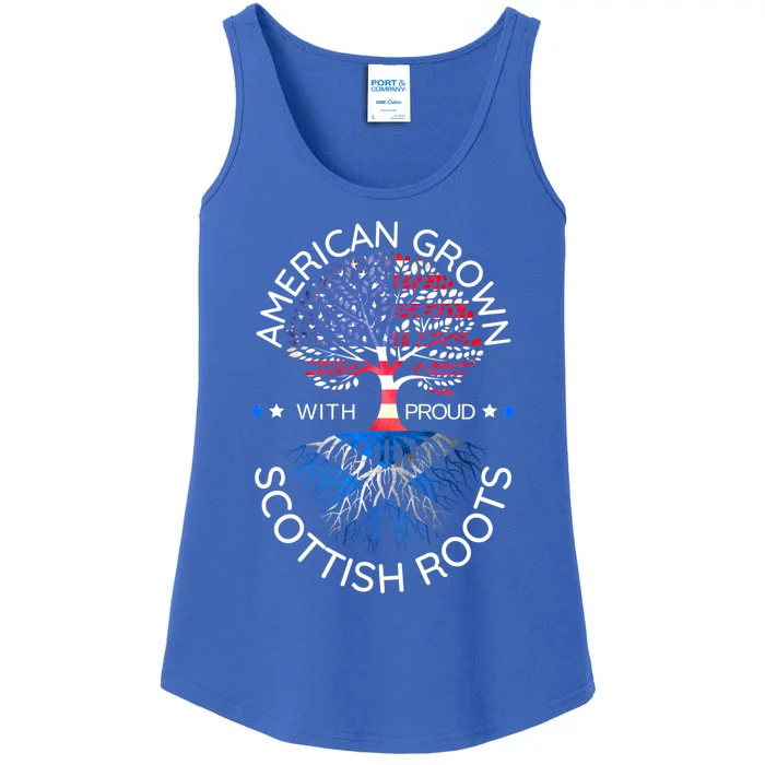 American Grown Scottish Roots Scotland Usa Heritage Tree Gift Ladies Essential Tank